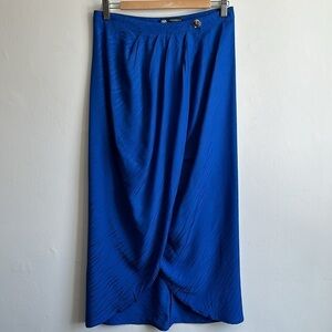 Zara wrap skirt in royal blue textured silky fabric women’s medium
